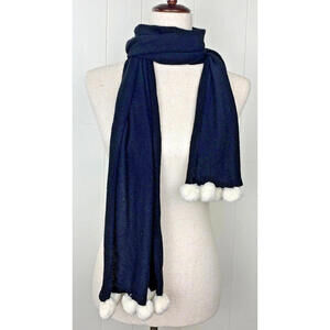 Autumn Cashmere 100% Pure Cashmere Black White Pom Scarf Shawl Winter Cozy